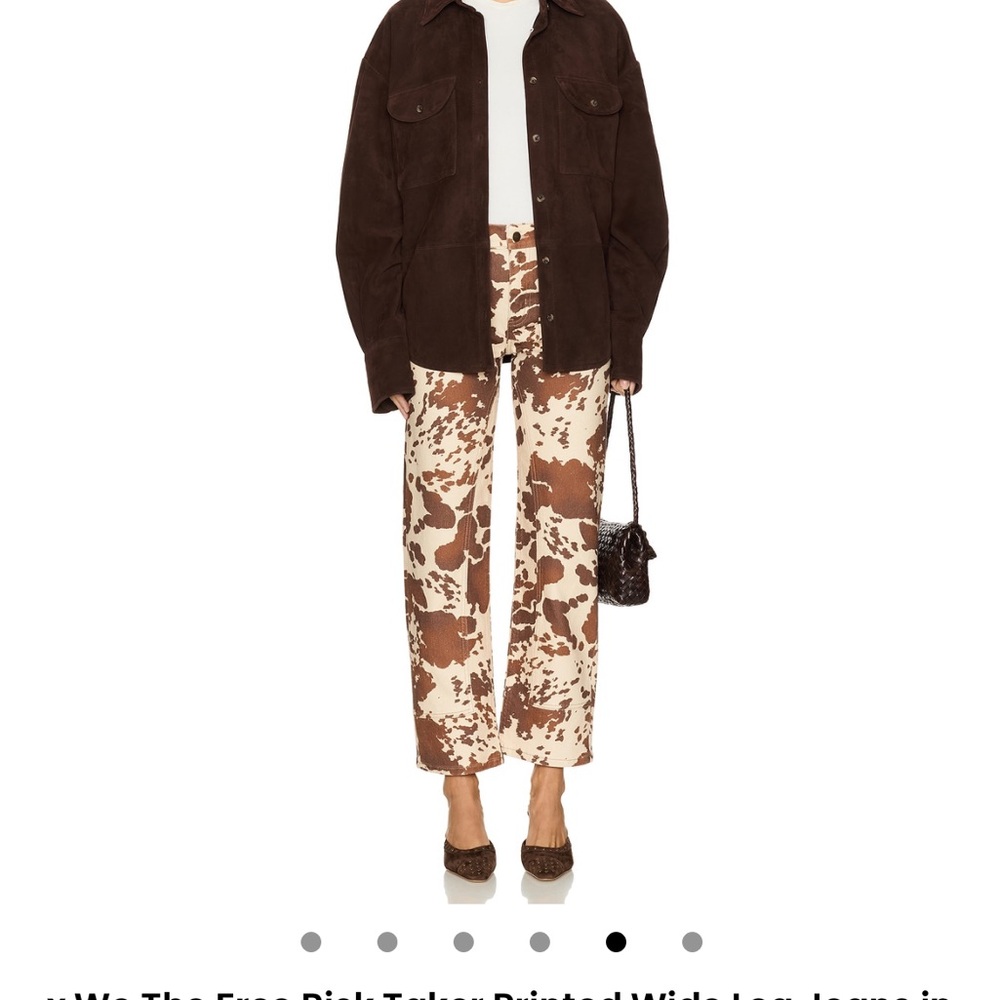We The Free Risk Taker Printed Wide Leg Jean in Tea Combo Cow Print Pant